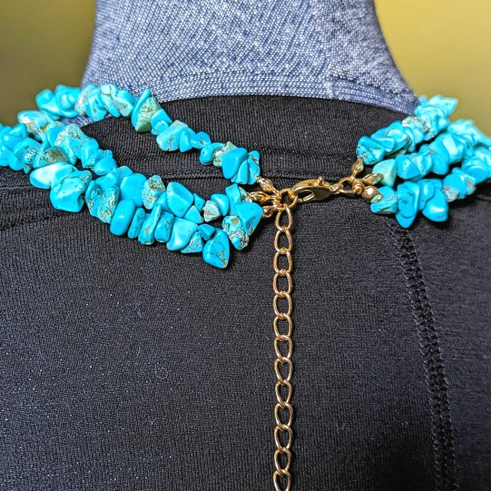 3 Strand Auth Turquoise Necklace 16-18" - Picture 3 of 4